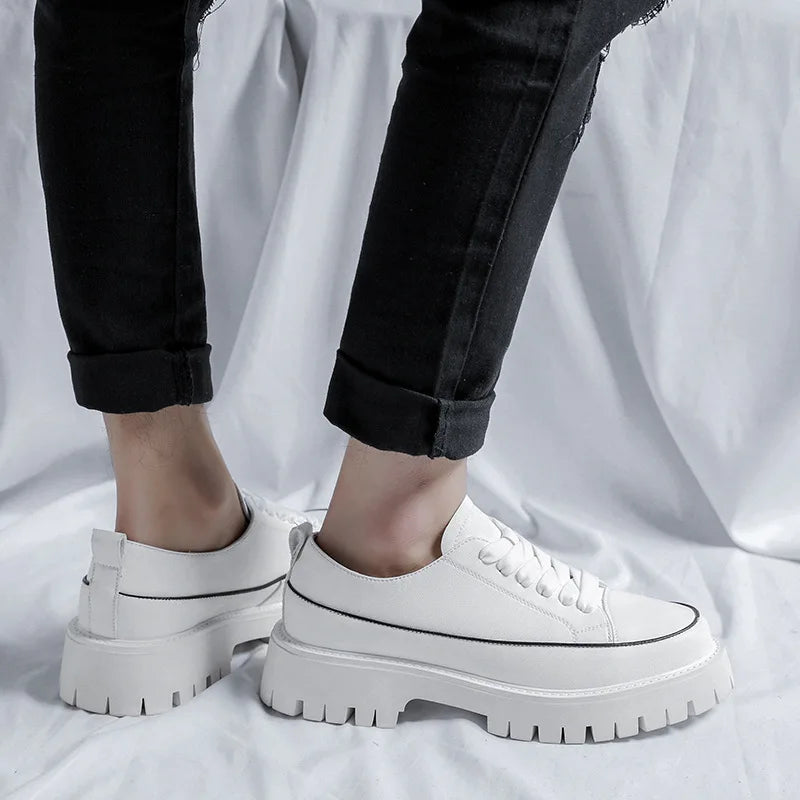Sapatos de couro casual masculino, Oxfords aumento de altura, tênis branco, mocassins vestido, designer, luxo, moda coreana, primavera, outono, novo