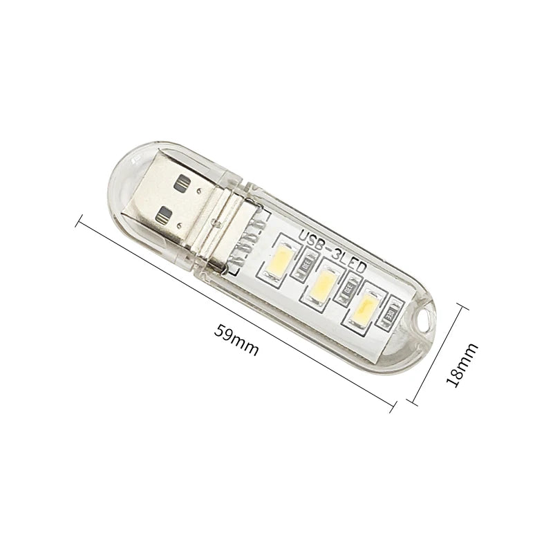1pcs 3 LED USB 5V LED Light Portable Ultra Bright Mini Computer LED Lamp Book Lamp USB Power Charger Reading Light Warm White