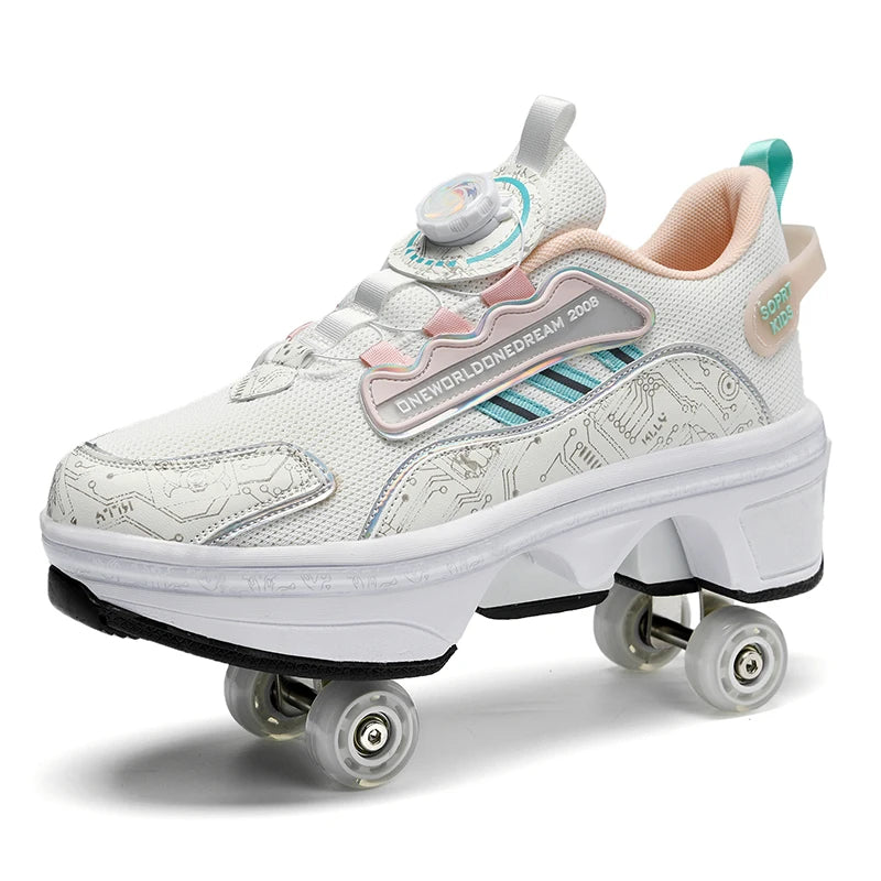 New Double-Row Four-Wheel Roller Skating Shoes Dual-Use Roller Shoes Men Women Sneakers Sport Dog walking training running shoes