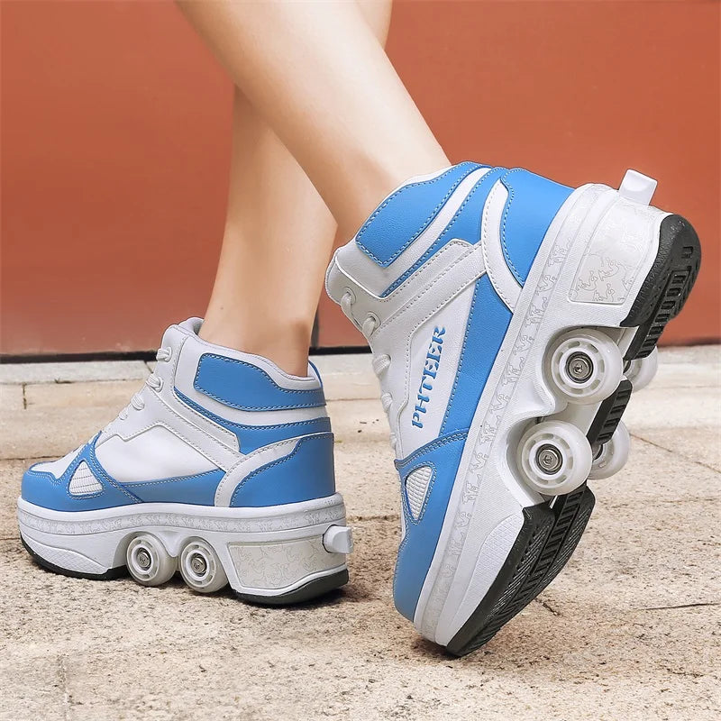 New Deformation Roller Skate Shoes for Kids Parkour Roller Shoes With4 Wheels Double-Row Roller Skates Ice skate Casual Sneakers