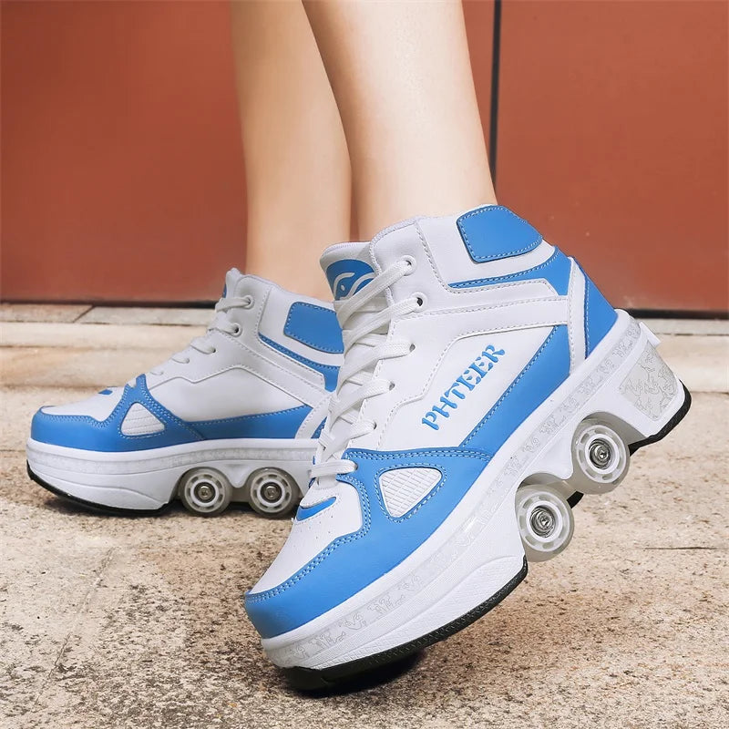 New Deformation Roller Skate Shoes for Kids Parkour Roller Shoes With4 Wheels Double-Row Roller Skates Ice skate Casual Sneakers