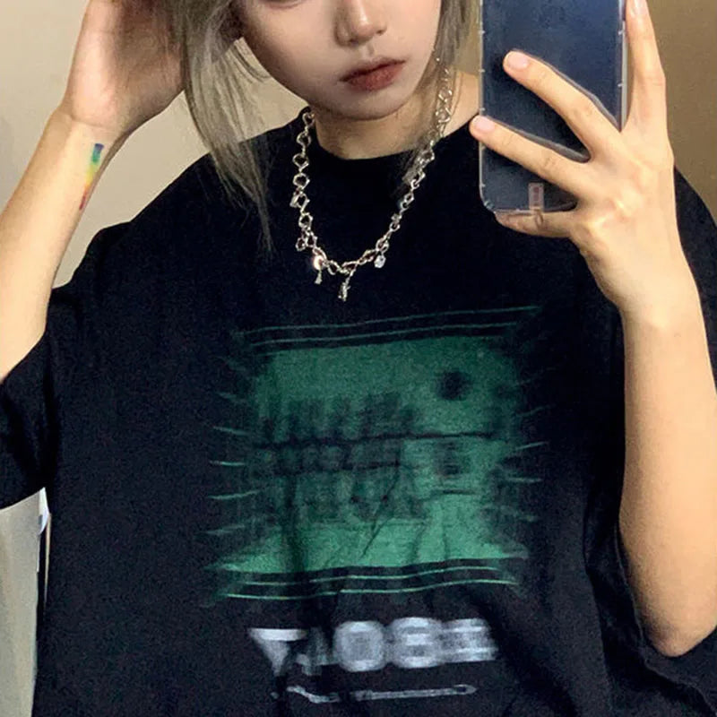 Goth Women's T-shirt short-sleeved tshirt summer Harajuku grunge print aesthetic top punk streetwear female shirt clothes gothic
