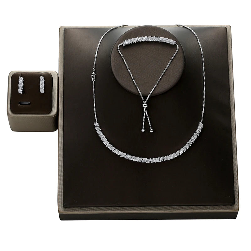 Choker Jewelry Sets HADIYANA Classical Simple Women Wedding Bride Necklace Earrings And Bracelet Set CN415 Jewelry Gift