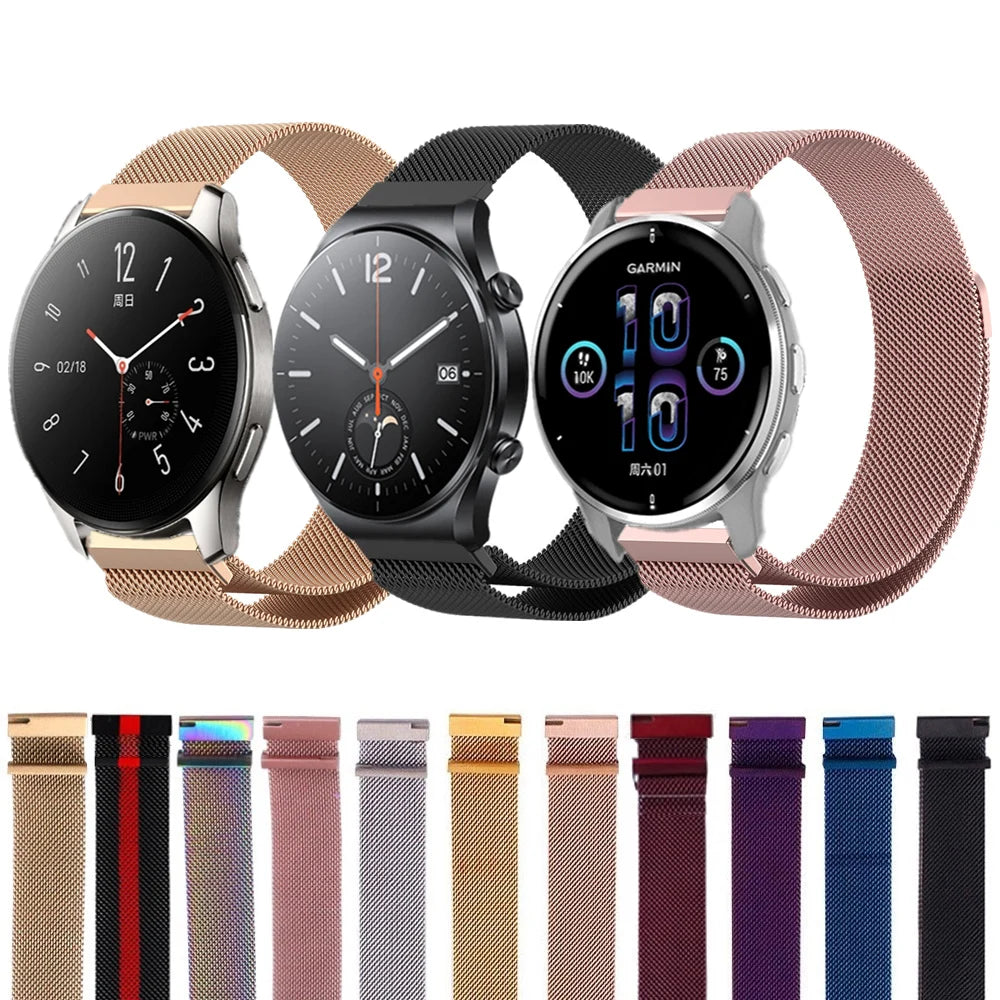 Magnetic Clasp Watchband For Garmin Vivomove Sport Venu 2 Plus Stainless Steel Strap For Vivo WATCH 2 Xiaomi S1 TicWatch GTK GTA