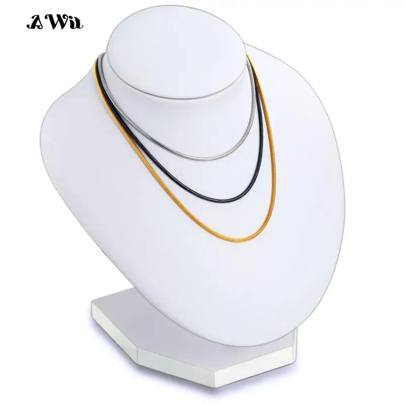 AWit Inoxidable Gold Color Chains 1-5mm Stainless Steel Snake Chains Necklace Twist Rope Jewelry Women Long Chains Accessories