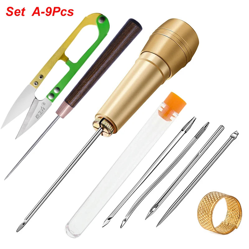 Copper Handle Sewing Awl Speedy Stitcher Shoe Binding Tool Kit For Clothes Fabric Repairing Leather Craft Awl Punch Hole Tool