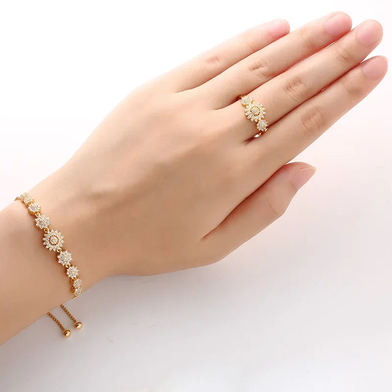 Hadiyana Fashion Bridal Wedding Jewelry Set Of Four Necklace Earrings Ring Bracelet Set Micro Inlaid Zircon Jewelry Sets TZ8079