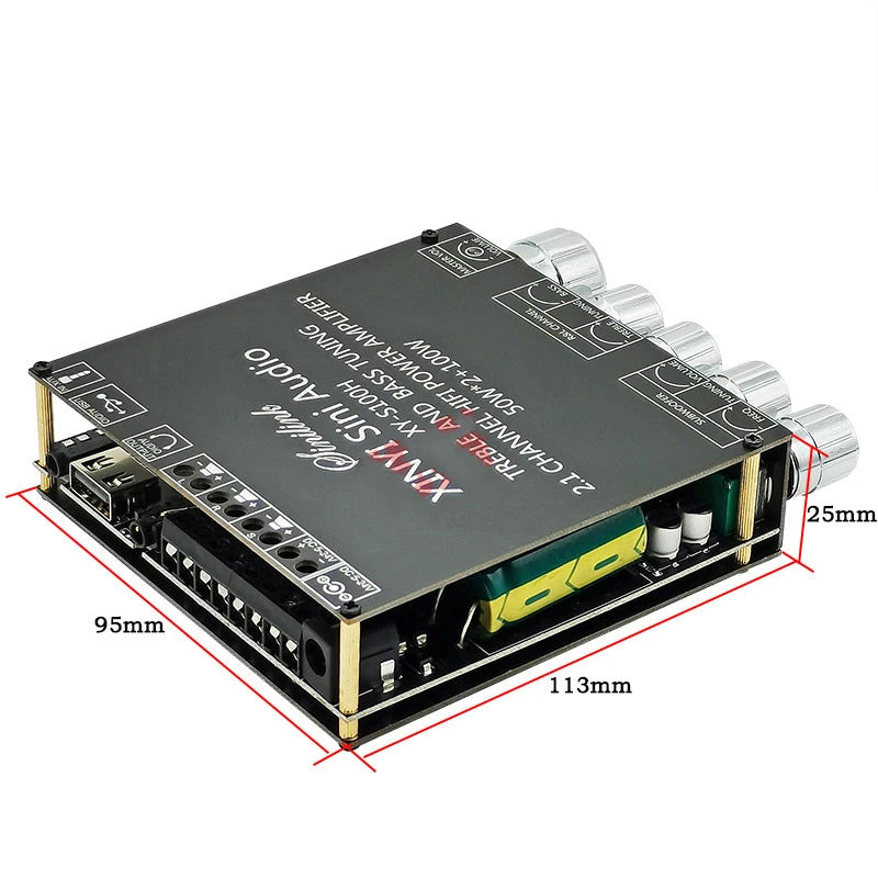 TPA3116D2 Digital Power Amplifier Board 2.1 Channel, U Disk Hi-Fi Audio Bluetooth 5.0 2*50W+100W Super Bass Audio Module