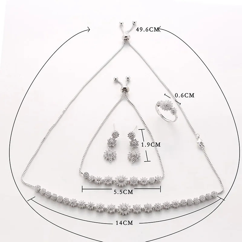 Hadiyana Fashion Bridal Wedding Jewelry Set Of Four Necklace Earrings Ring Bracelet Set Micro Inlaid Zircon Jewelry Sets TZ8079