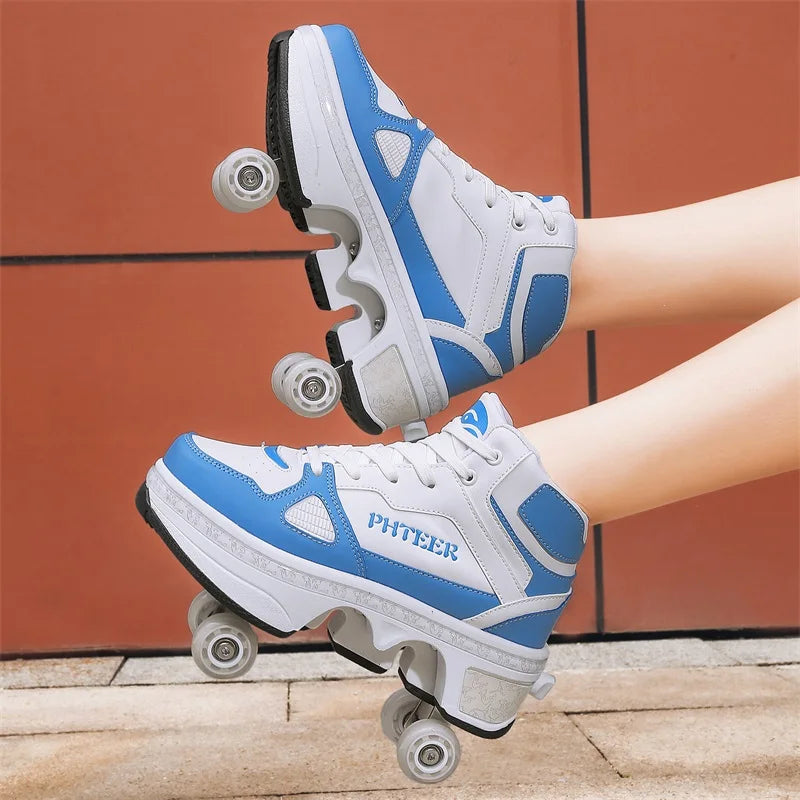 New Deformation Roller Skate Shoes for Kids Parkour Roller Shoes With4 Wheels Double-Row Roller Skates Ice skate Casual Sneakers