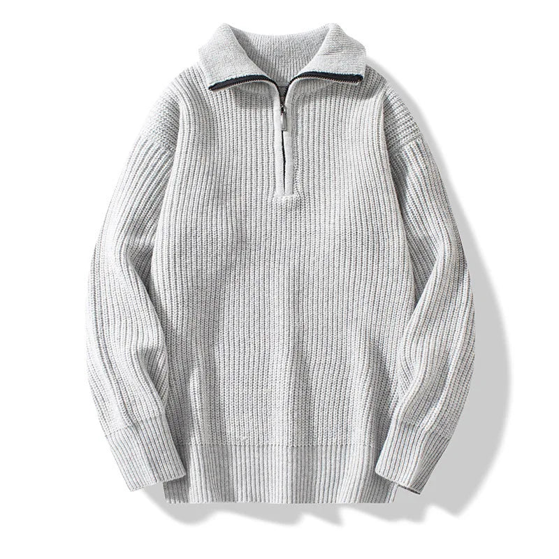 Lapel Knit Pullover Sweater Mens Casual Warm Loose Zipper Long Sleeve Sweaters Fashion Male Jumper Clothes Knitwear Pull Homme