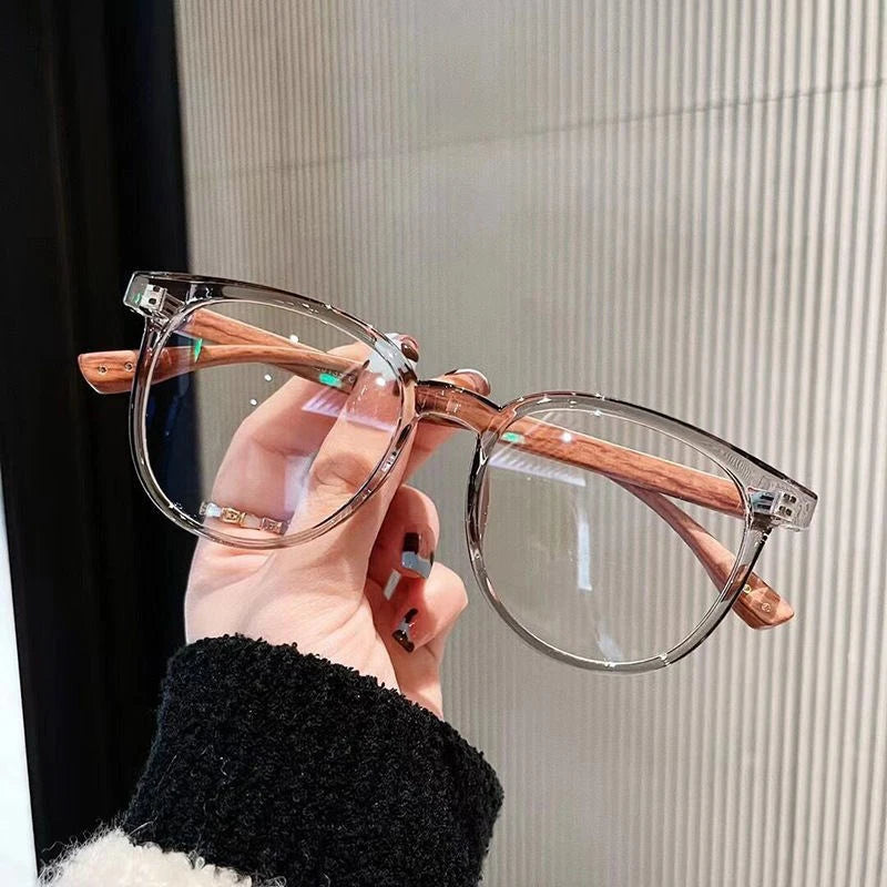 Fashion Square Glasses Plain Glasses Full Frame Glasses for Women Round Wooden Style Optical Glasses Female Eyeglasses Lenses