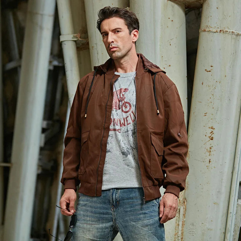 Men's Leather Hooded Jacket Autumn Winter Thicken Casual Fashion  Motorcycle PU Jackets Men Slim Multi-pocket Bomber Coats Male