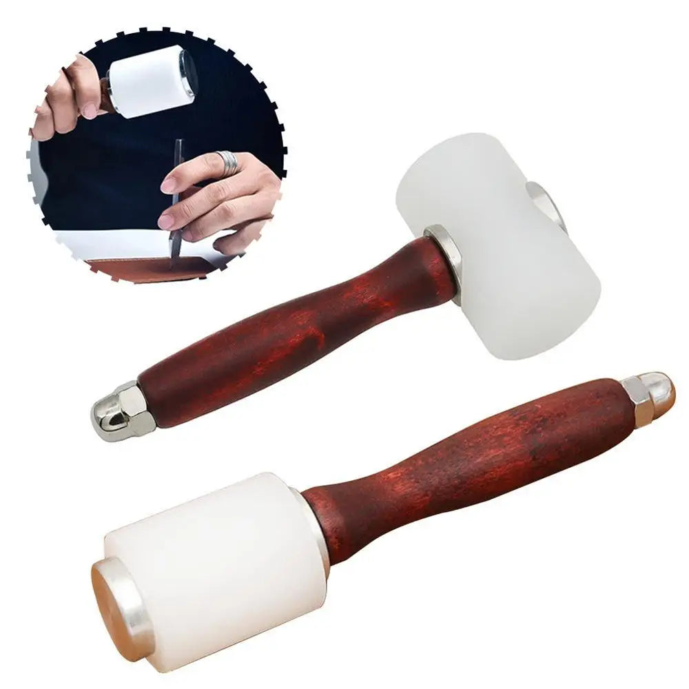 Nylon Hammer Mallet Wood Handle Leathercraft Punch ToolCowhide Punch Cutting Sewing Leather Carving Craft Hammer Tool