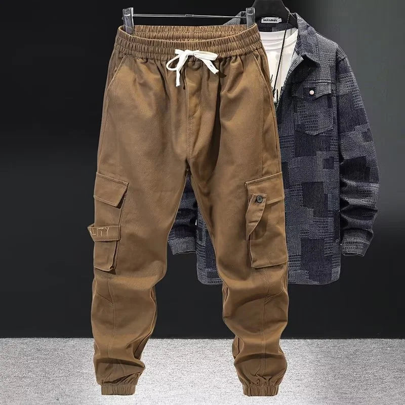 New Overall Men's Fashion Cotton Casual Pants Black Green Coffee Pants Pocket Loose Sweatpants Men's Jogger