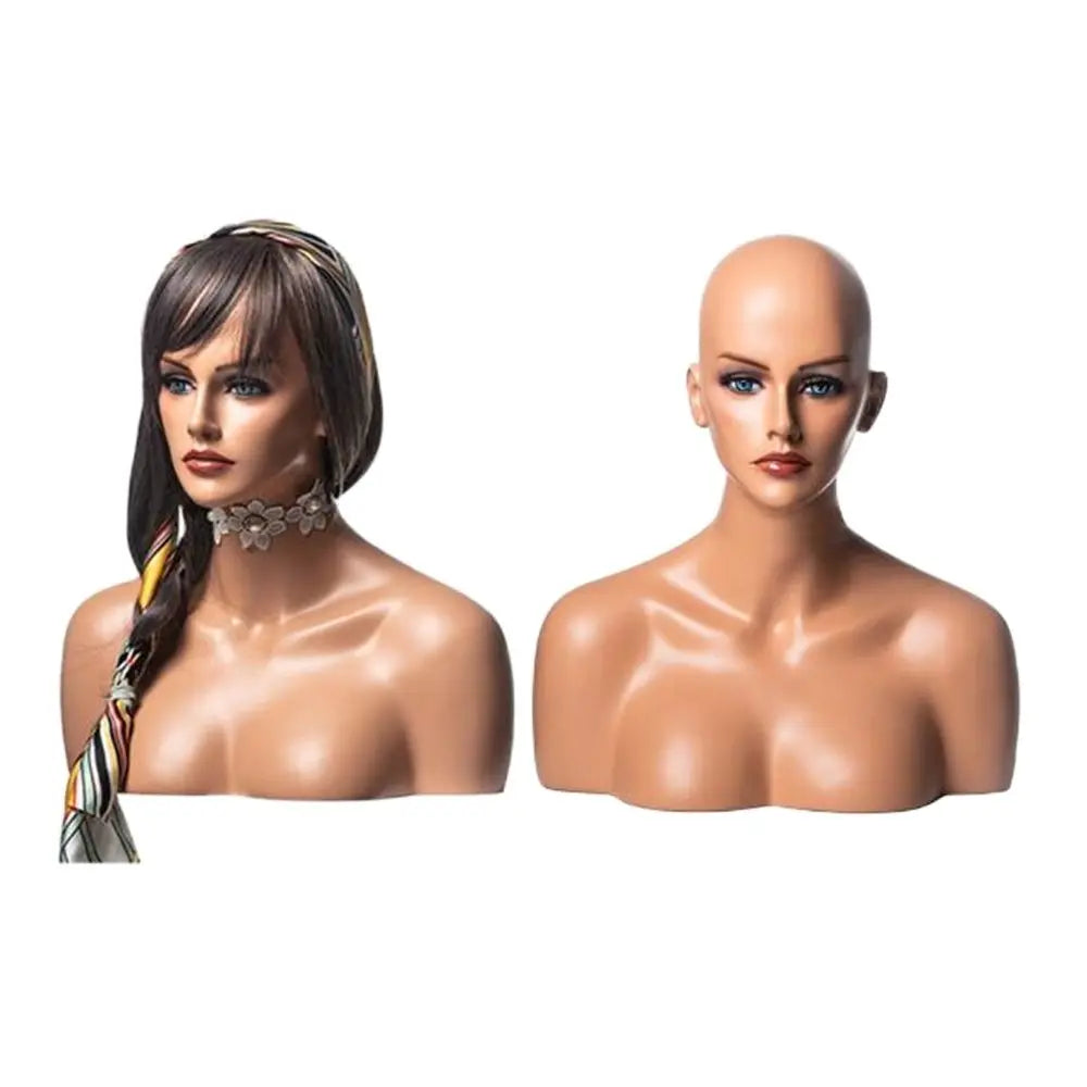 Female Realistic Head Mannequin with Shoulder, No Wig Display Model, Dark Brown and Beige Colors,for Hat Glasses, E185, 20Style