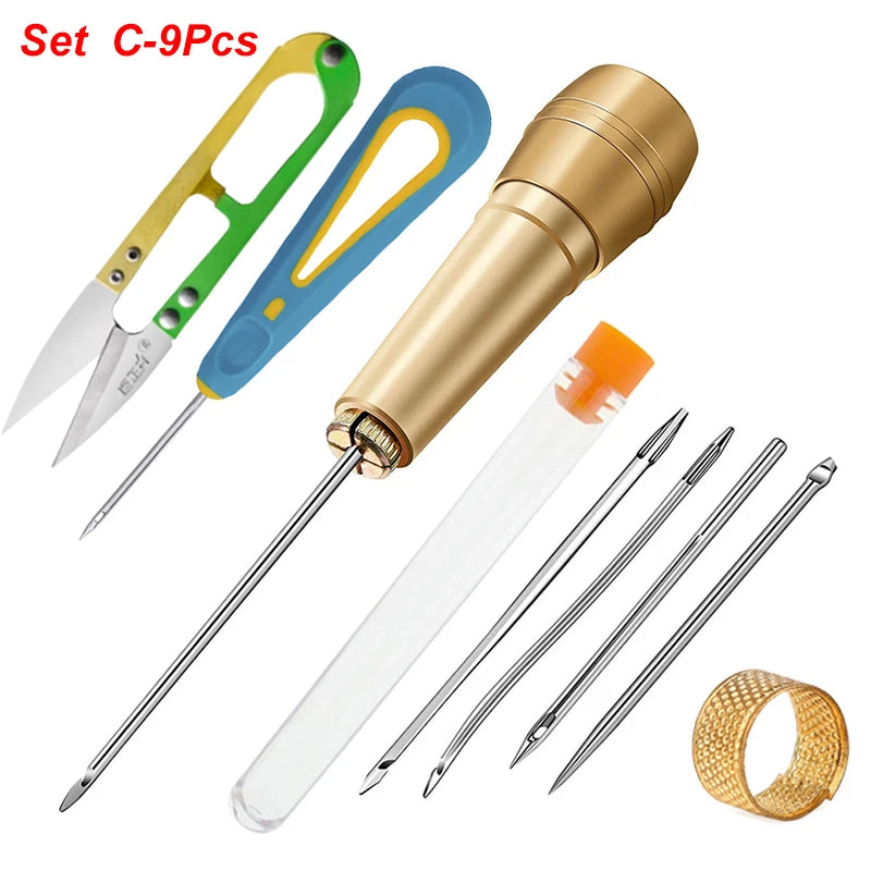 Copper Handle Sewing Awl Speedy Stitcher Shoe Binding Tool Kit For Clothes Fabric Repairing Leather Craft Awl Punch Hole Tool
