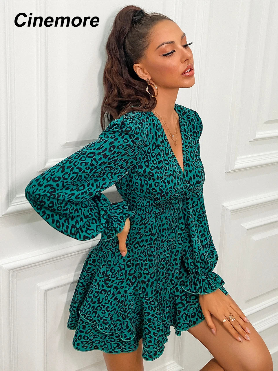 Cinemore Party Dress for Women Dress Womens Elegant Layered Ruffle Hem Leopard Sexy Dress Womens Summer Dress 2022 MM1458-JM