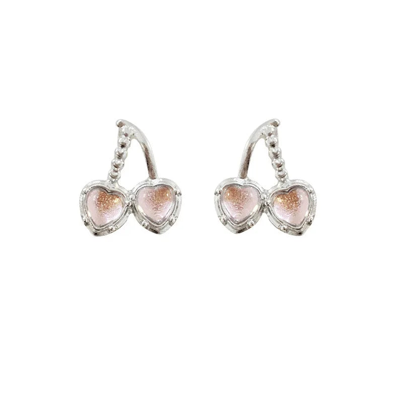 925 Silver Needle Earrings Korean Edition Crystal Cherry Light Luxury Minimalist Elegant Fashion And Premium Design Earrings