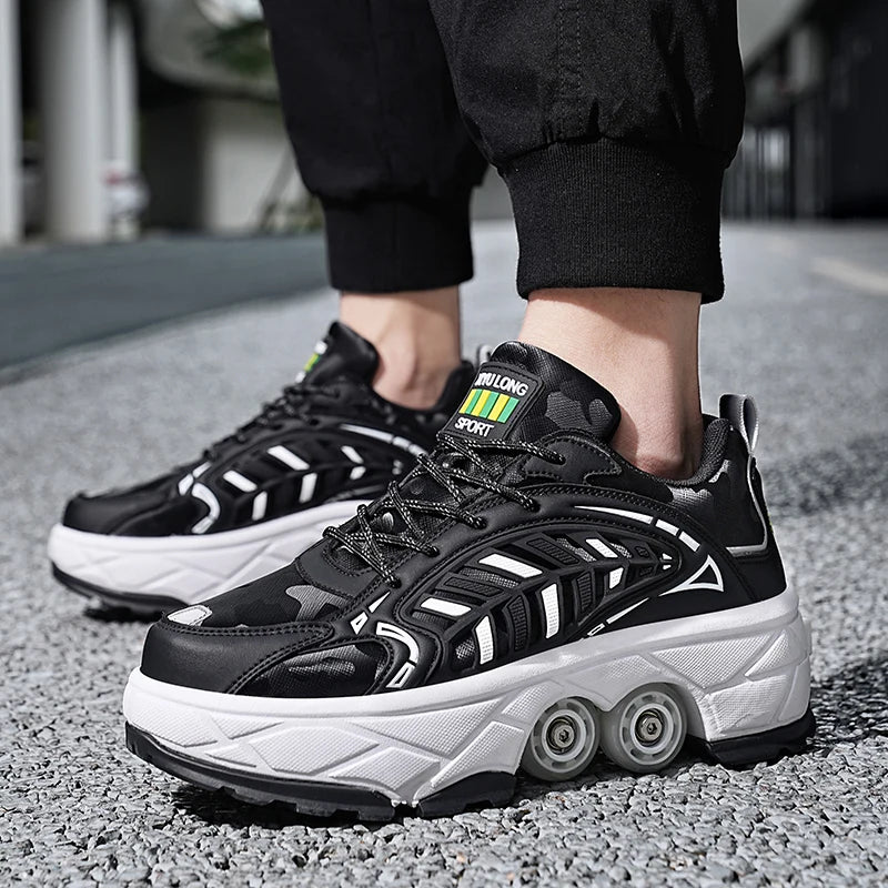 New Unisex Deformation Parkour Shoes Four Wheels Rounds Of Running Shoes Casual Sneakers Deform Roller Shoes Skating Shoes brake