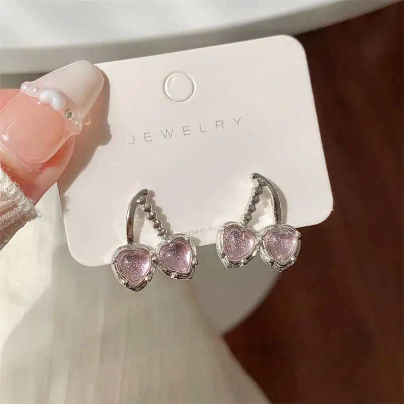 925 Silver Needle Earrings Korean Edition Crystal Cherry Light Luxury Minimalist Elegant Fashion And Premium Design Earrings