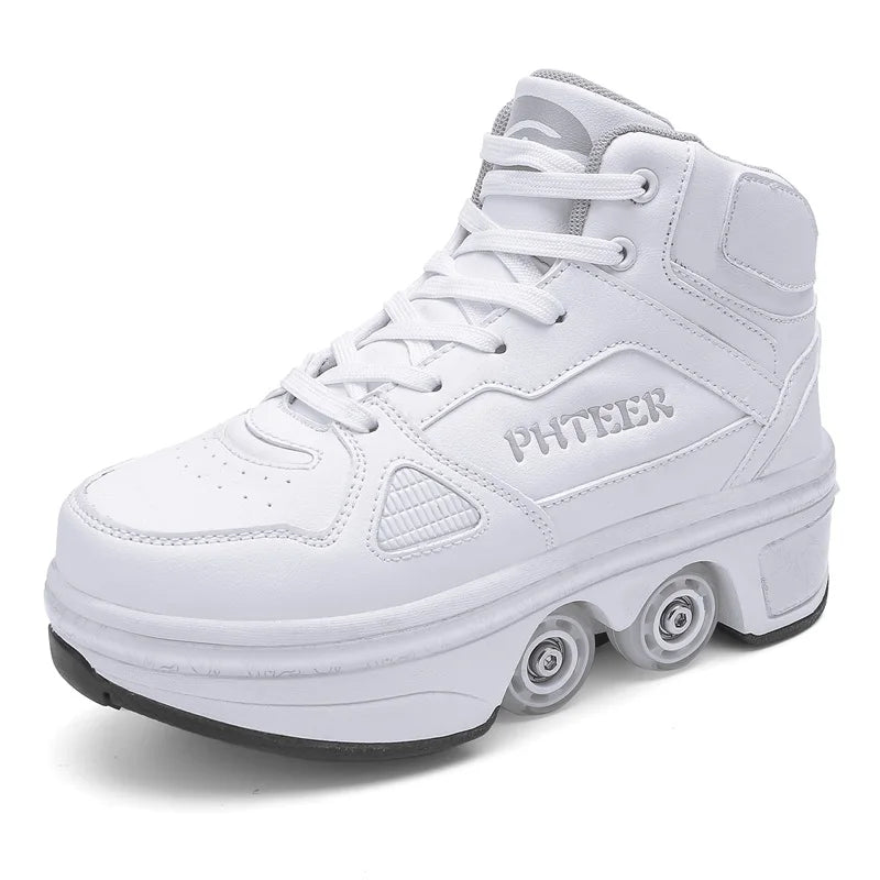 New Deformation Roller Skate Shoes for Kids Parkour Roller Shoes With4 Wheels Double-Row Roller Skates Ice skate Casual Sneakers