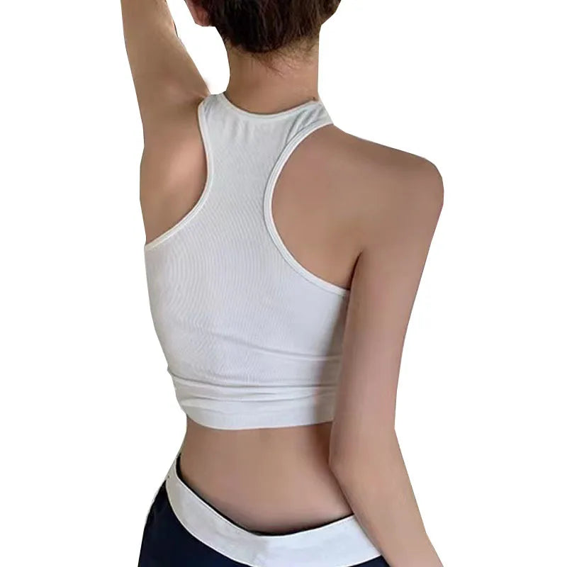 Women Fashion Sports Fitness Top Quick-Dry Breathable Running Training Yoga Vest With Chest Pad High Elasticity Soft Tank Top