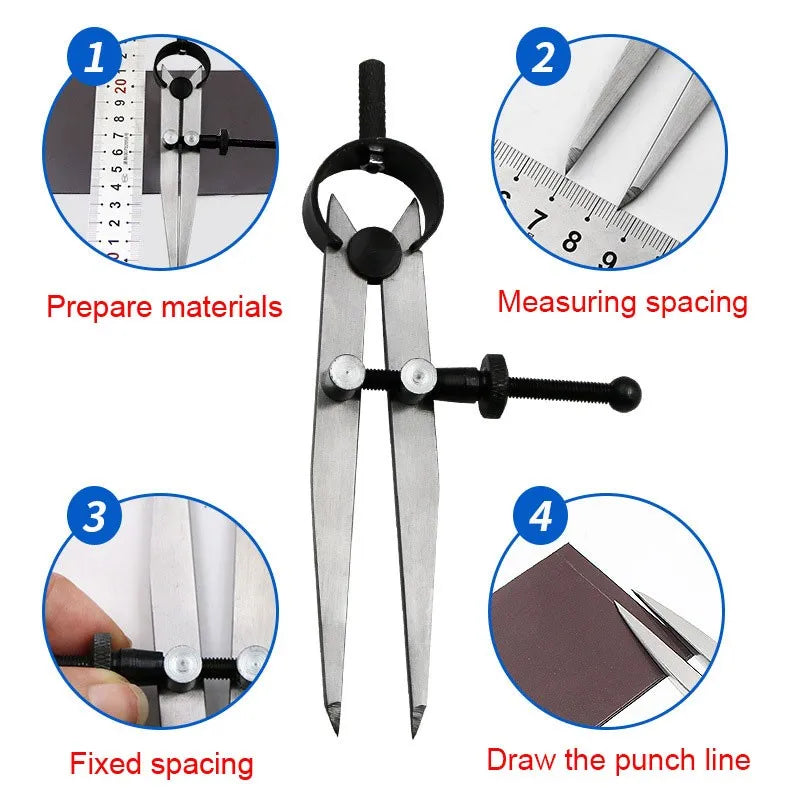 1PC Carbon Steel Scriber Divider Wheel Adjustable Wing Divider Edge Creaser Leather Stitch Hole Measure Compass Rotary Scribing