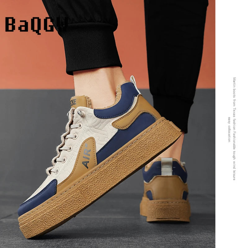 Men's Fashion Winter Plush Platform Skate Shoes Designer Casual Sneakers Outdoor Comfortable Warm Non-slip Lace-up Versatile
