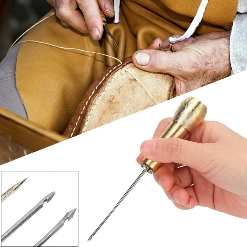 Copper Handle Sewing Awl Speedy Stitcher Shoe Binding Tool Kit For Clothes Fabric Repairing Leather Craft Awl Punch Hole Tool