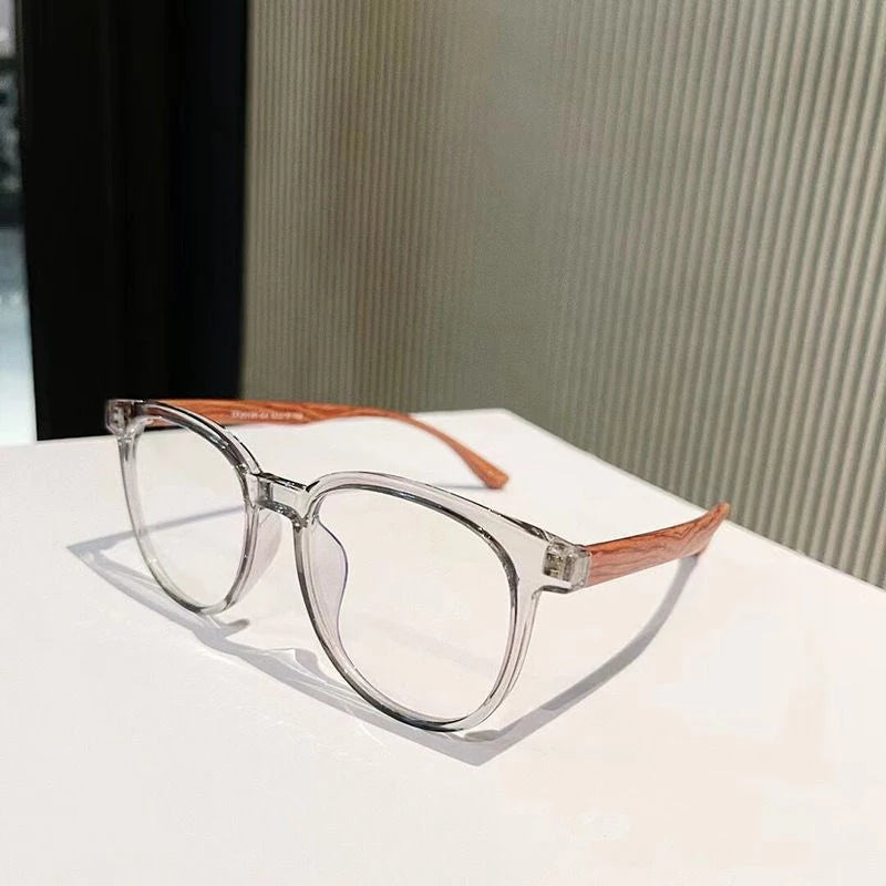 Fashion Square Glasses Plain Glasses Full Frame Glasses for Women Round Wooden Style Optical Glasses Female Eyeglasses Lenses
