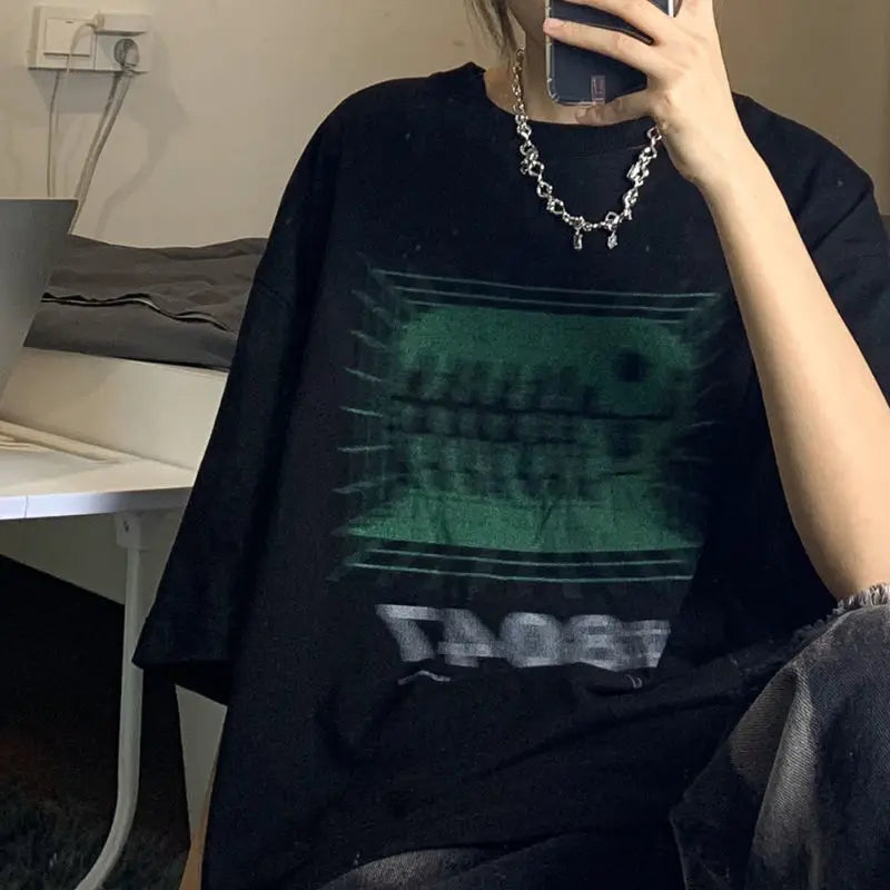 Goth Women's T-shirt short-sleeved tshirt summer Harajuku grunge print aesthetic top punk streetwear female shirt clothes gothic