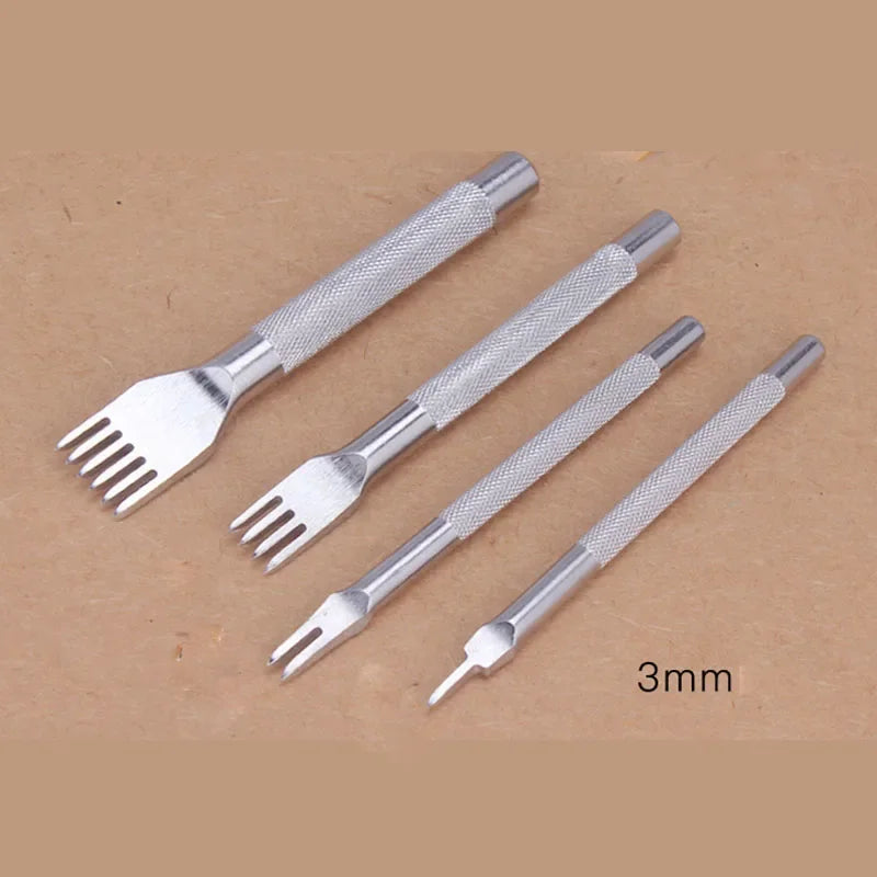 Baver Steel Leather Craft Diamond Chisel Stitching Hole Punch Tools 3mm 4mm 5mm 6mm 1 2 4 6 Prong 4pcs/set