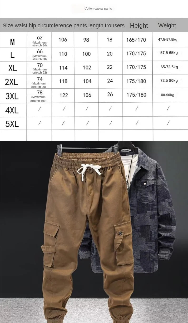 New Overall Men's Fashion Cotton Casual Pants Black Green Coffee Pants Pocket Loose Sweatpants Men's Jogger