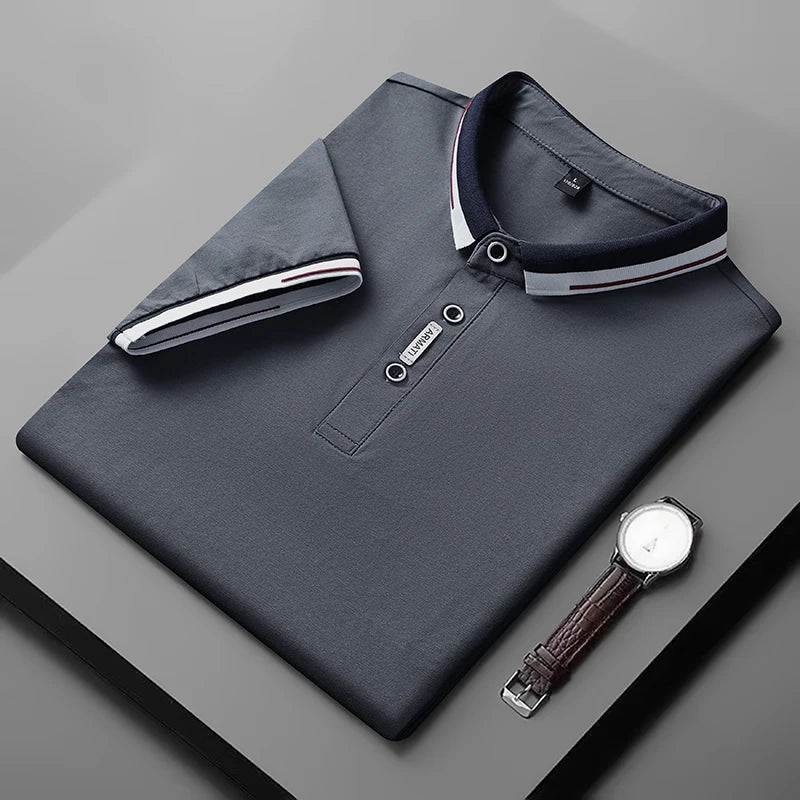 2022 New Men Cotton Polo Shirts Casual Breathable Sweat Absorbent Business Polo Shirts Short Sleeves Fashion Slim Lapel T Shirts