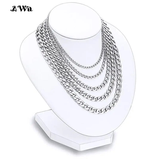 AWit Long Stainless Steel Chain Necklace Hip Hop for Women Men on The Neck Fashion Jewelry Accessories Choker Valentine's Day