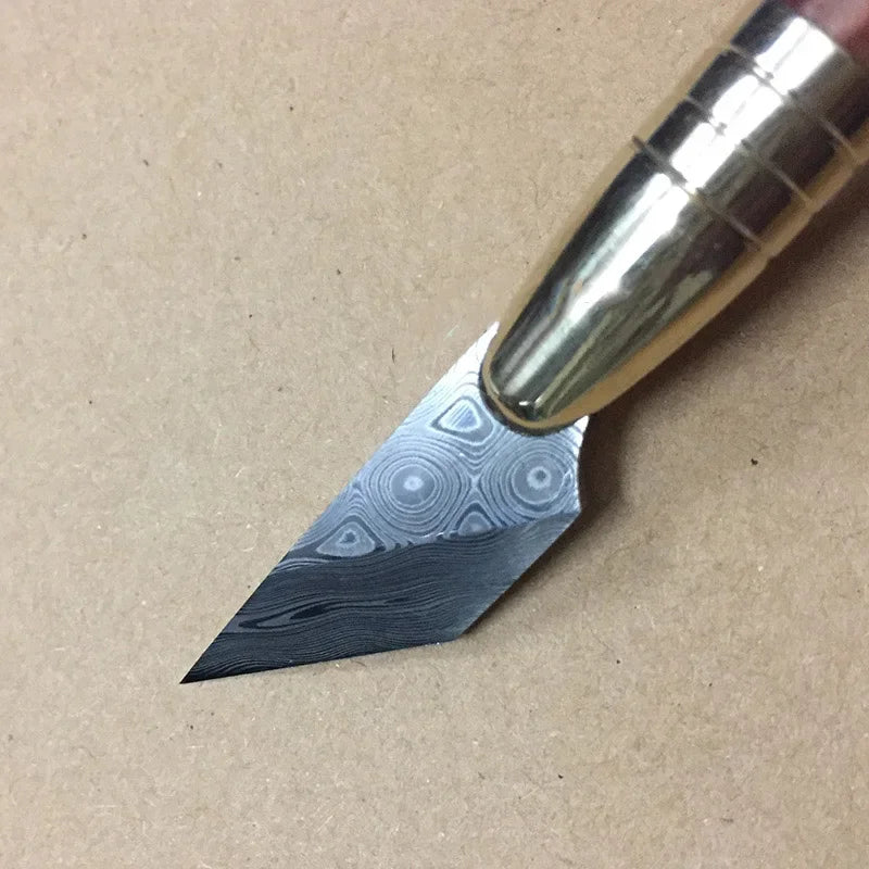 Baver Leather craft Damascus steel bevel-point edge knives wooden Carving Pen Knife Cutting Cutter Tool Diy
