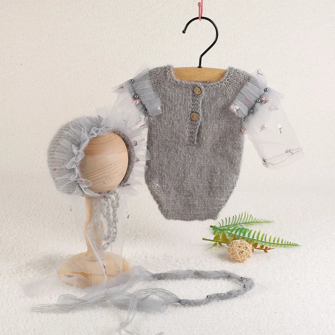 Knitted Newborn Dinosaur Romper Outfit Photography Props Crochet Baby Cartoon Animal Clothes Hat Sets Photography Accessories