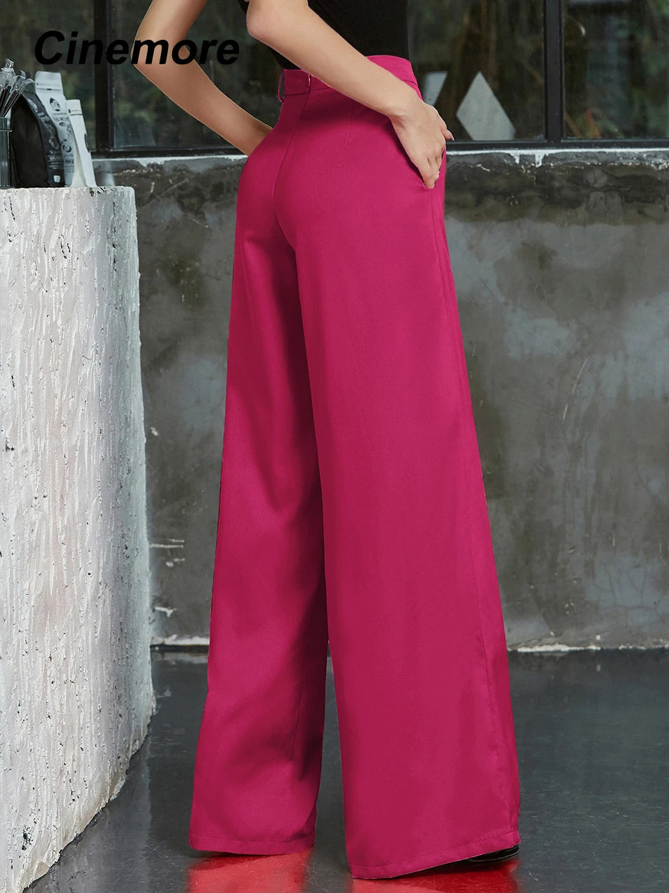 Cinemore calças femininas bolso lateral perna larga calças de cintura alta das mulheres do vintage roupas primavera 2022 esportes verão tendência MM0653-FF