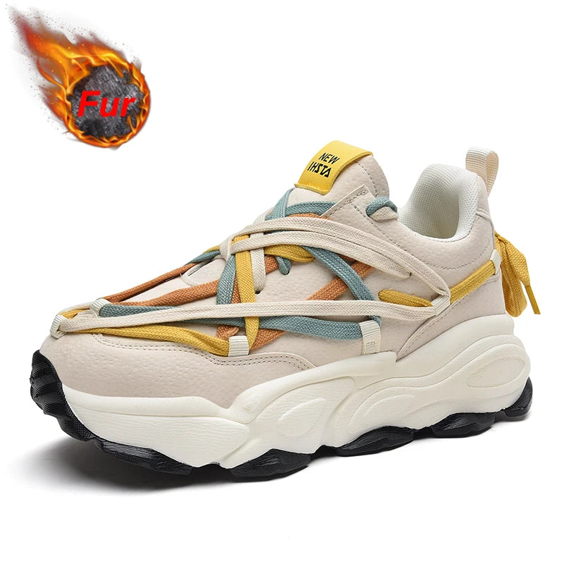 Platform Thick Sole Casual Sneakers Man Shoes Trainers Lace Up Flats for Men Running Increase Heels Chunky Designer Womens Shoes