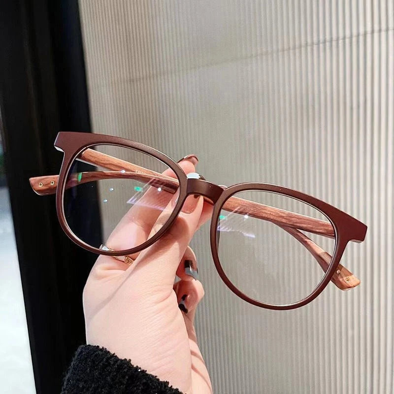 Fashion Square Glasses Plain Glasses Full Frame Glasses for Women Round Wooden Style Optical Glasses Female Eyeglasses Lenses