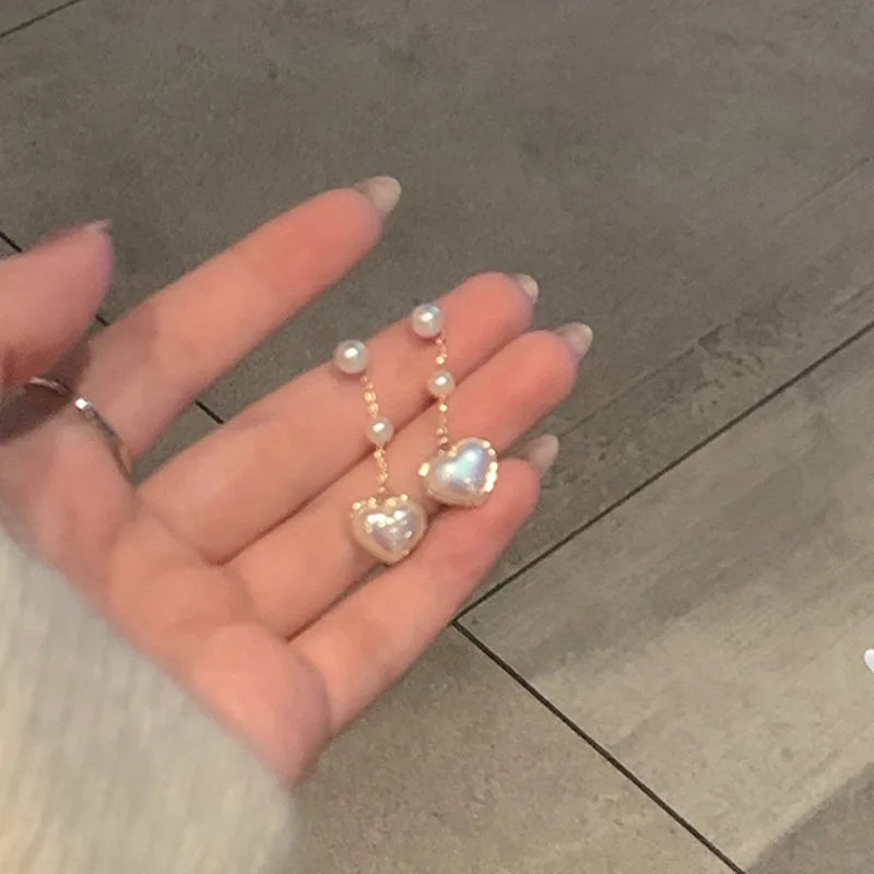 S925 Silver Needle Korean Edition Love Pearl Long Style Tassel Fashion Small Style Simple And High Grade Design Earrings Brinco