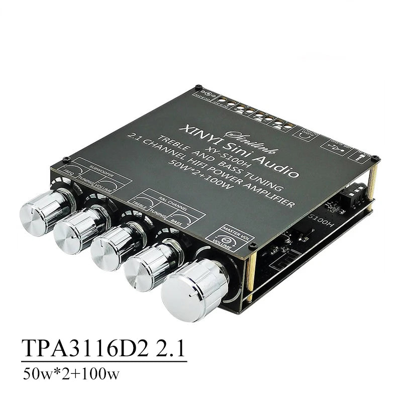 TPA3116D2 Digital Power Amplifier Board 2.1 Channel, U Disk Hi-Fi Audio Bluetooth 5.0 2*50W+100W Super Bass Audio Module