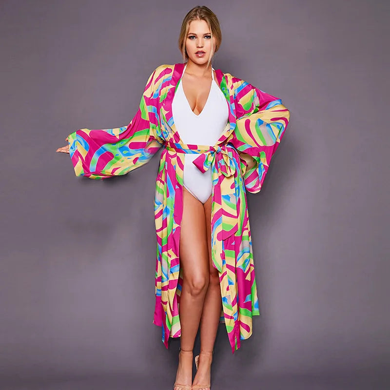 Kimono Bohemian Beach Swimsuit Cover Up Pareo Beach Women Tunics Beachwear 2023 Summer Long Bikini Blouse beach outfit for women