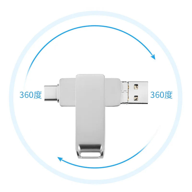 Métal 360 Degrés Rotation Lecteur Flash Logo Personnalisé Haute Vitesse USB3.1 /iPhone/Android/Type-c 4 Interface D'ordinateur de Téléphone Portable