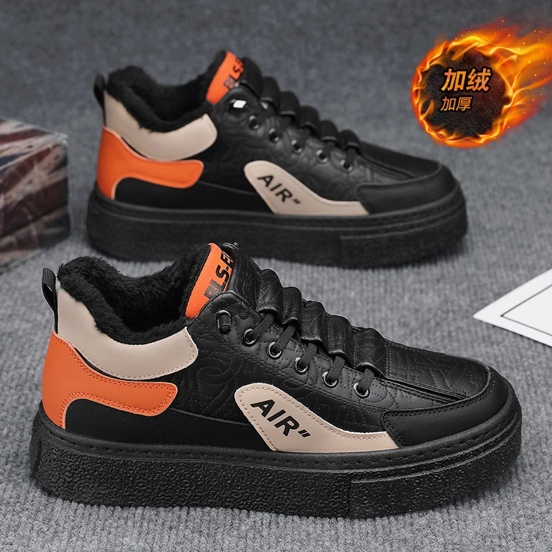 Men's Fashion Winter Plush Platform Skate Shoes Designer Casual Sneakers Outdoor Comfortable Warm Non-slip Lace-up Versatile