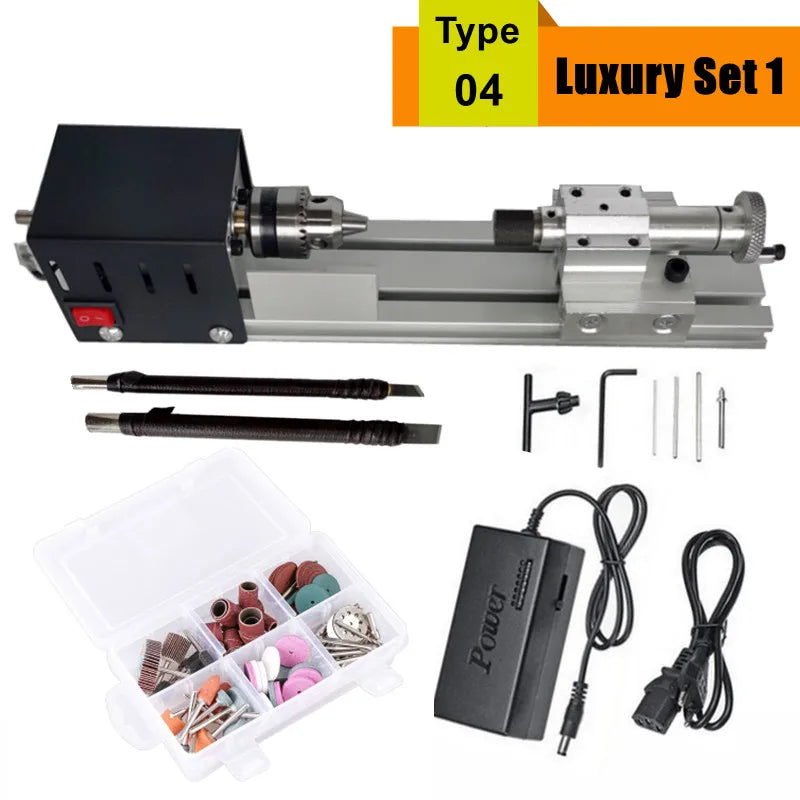 Upgraded 110V-240V Mini Wood Lathe Machine Speed Adjustable Rotary Tool Set Buddha Pearl Lathe Grinding Polishing Woodwork Tool