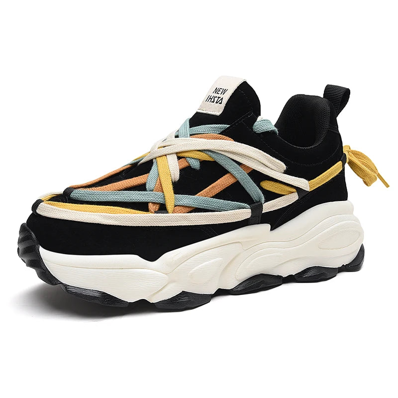 Platform Thick Sole Casual Sneakers Man Shoes Trainers Lace Up Flats for Men Running Increase Heels Chunky Designer Womens Shoes