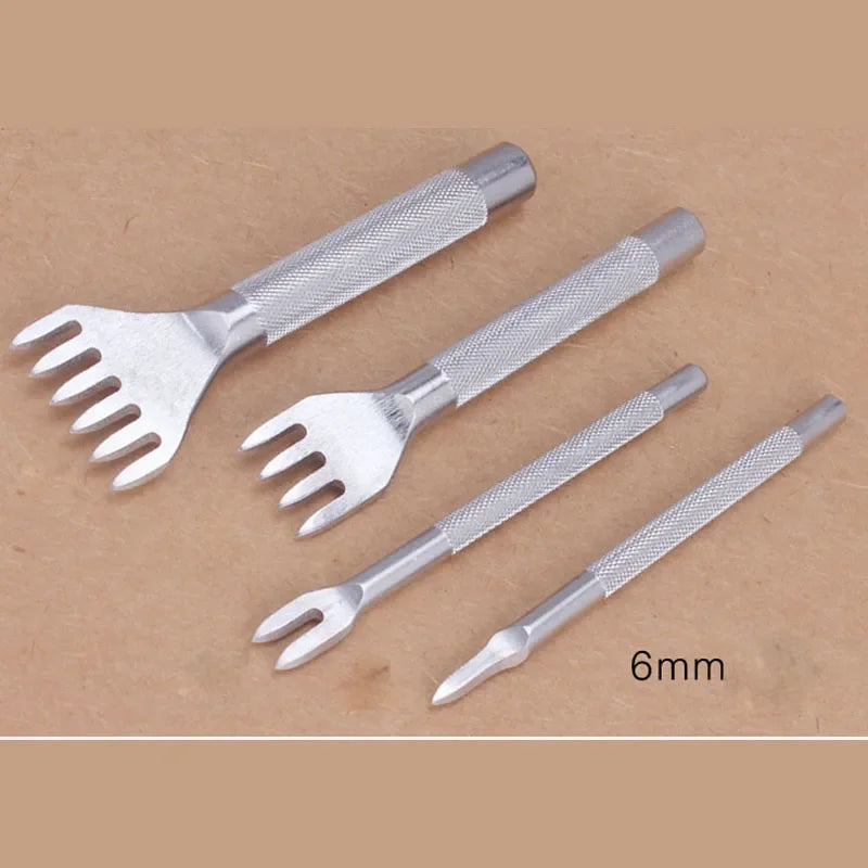 Baver Steel Leather Craft Diamond Chisel Stitching Hole Punch Tools 3mm 4mm 5mm 6mm 1 2 4 6 Prong 4pcs/set