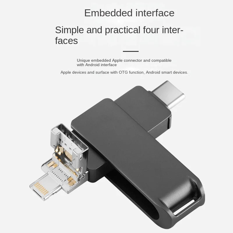 Métal 360 Degrés Rotation Lecteur Flash Logo Personnalisé Haute Vitesse USB3.1 /iPhone/Android/Type-c 4 Interface D'ordinateur de Téléphone Portable